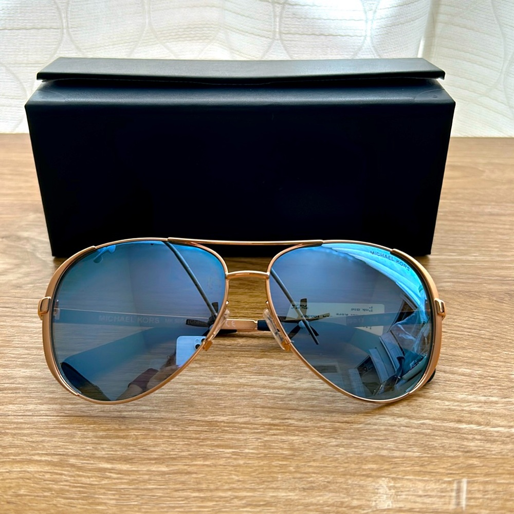 Michael Kors MK5004 Chelsea Aviator Sunglasses Rose Gold w/Blue Mirror 10034V